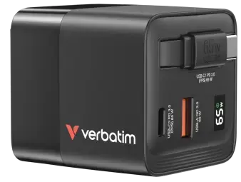 Verbatim GaN Wall Charger tīkla lādētājs | 65W | GaN | USB-C, USB-A | ar Retractable vadu komplektā