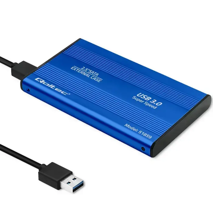 Qoltec alumīnija ārējā cietā diska korpuss HDD SSD 2,5 collu SATA3 | USB 3.0 | Zils
