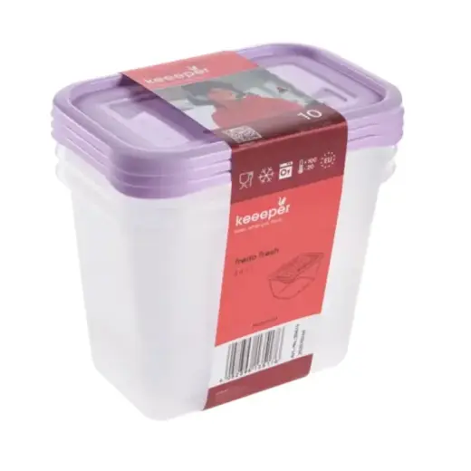 Food container set rectangular  3x1L Fredo "Fresh" transparent/light purple