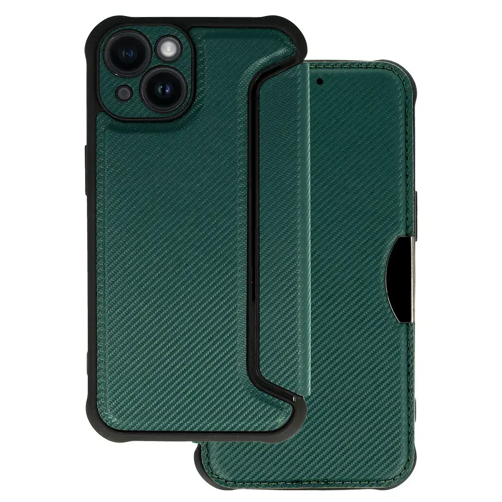 Razor Carbon grāmatveida maciņš telefonam iPhone 14 Plus zaļš