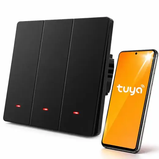 Qoltec Smart 3-Gang Light Switch | Wi-Fi | Timer| Tuya | Smart life | Black