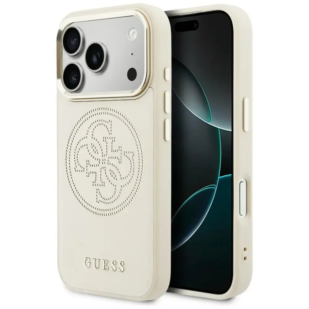 Guess Perforated 4G maciņš ar MagSafe atbalstu telefonam iPhone 17 Pro Max bēšs