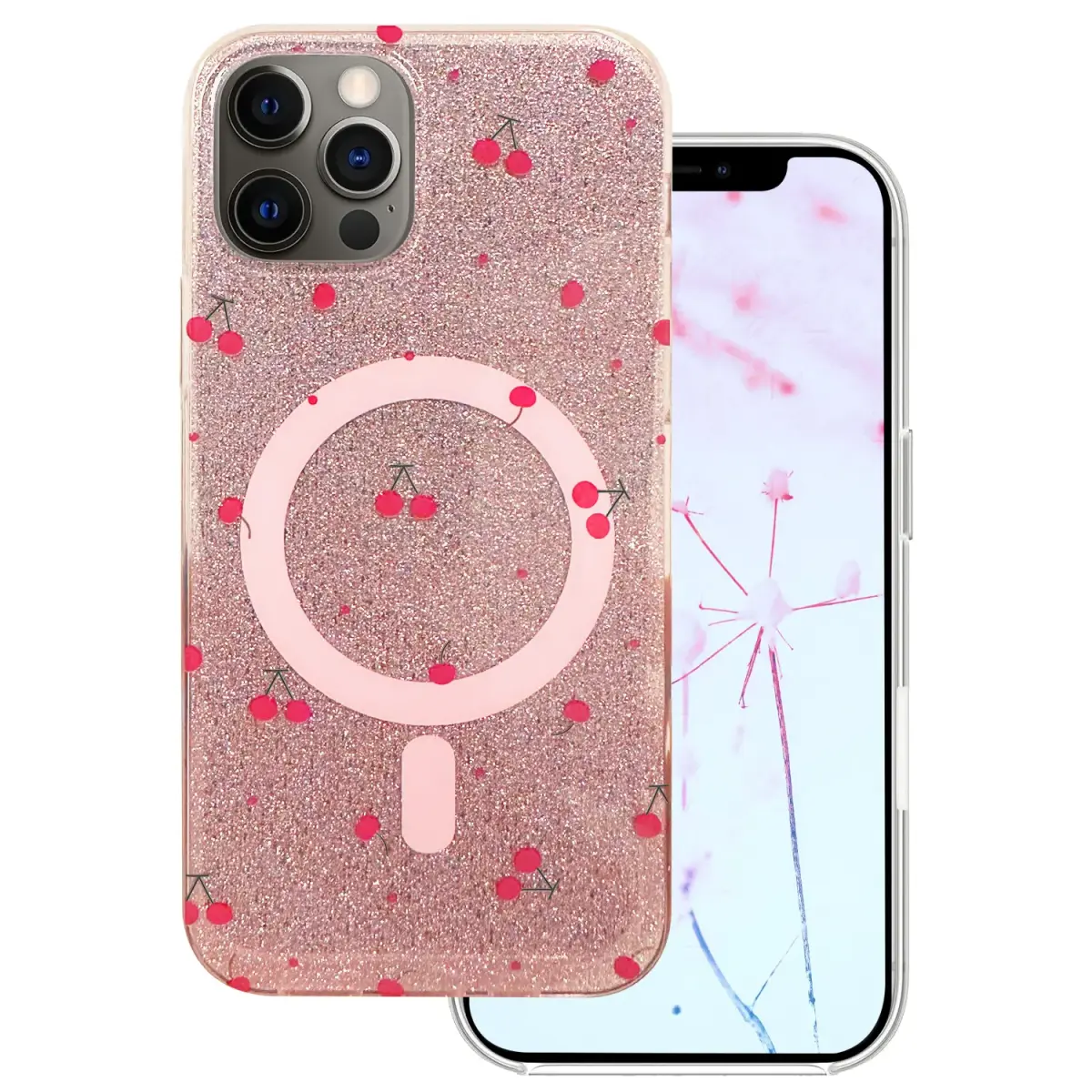 Cherry Mag Glitter maciņš ar MagSafe atbalstu telefonam iPhone 12 | iPhone 12 Pro sarkans