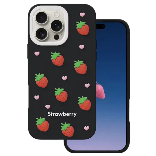 Strawberry telefono dėklas iPhone 16 Pro Max juodas