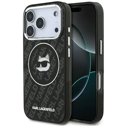 Karl Lagerfeld IML Choupette Head Logo telefoniümbris MagSafe toega iPhone 17 Pro Max jaoks, must