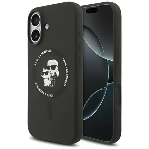 Karl Lagerfeld Liquid Silicone Karl and Choupette MagSafe Case for iPhone 17 Black