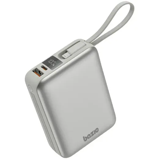 Bazic Fusion Mini ārējais akumulators (powerbank) | 20000 mAh | 22W | USB-C, Lightning, USB-A | LED ekrāns | pelēks