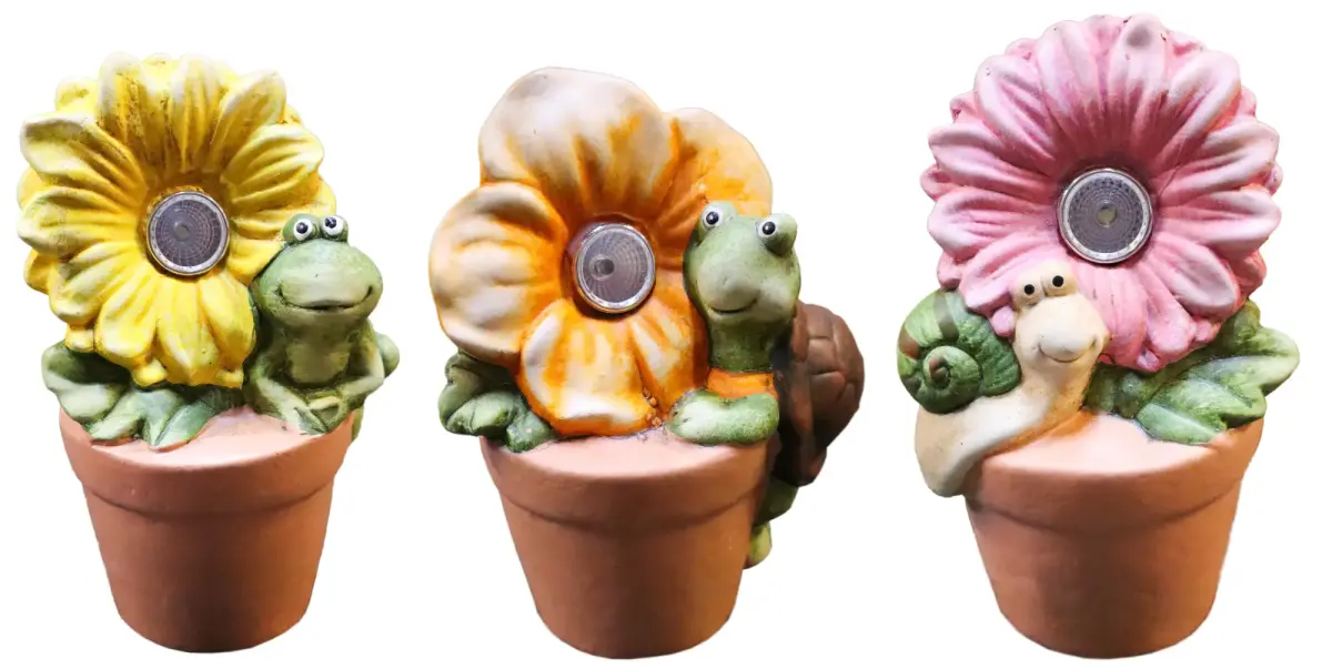 Garden decor Flower pot with animal, with solar light, 3 types