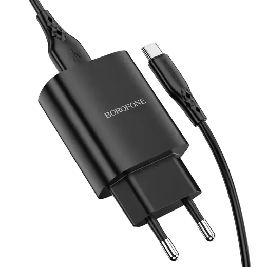 Borofone BN1 tīkla lādētājs | 10W | USB-A, USB-C | USB-A uz USB-C vads komplektā | melns
