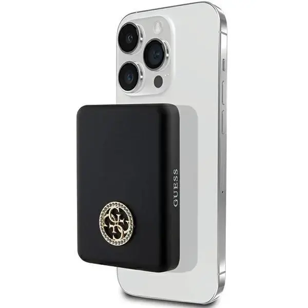Guess 4G Strassed Metal Logo ārējais akumulators (powerbank) | 3000 mAh | 5W | USB-C, MagSafe | melns