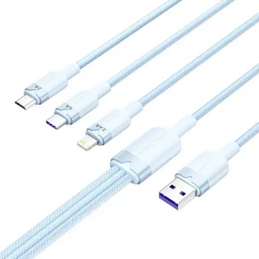 Vention CTRLG 3-in-1 datu pārraides un uzlādes vads | USB-A uz USB-C/Lightning/Micro USB | 120W | 1.5m | zils