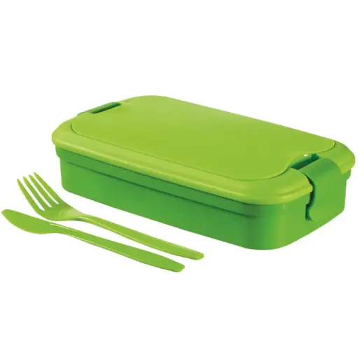 Food bowl rectangle with cutlery 1,4L Lunch&Go green