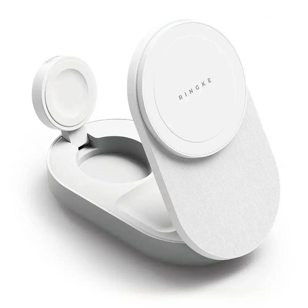 Ringke 3-in-1 bezvadu lādētājs | Qi 2.2 | Saderīgs ar MagSafe | 25W | balts