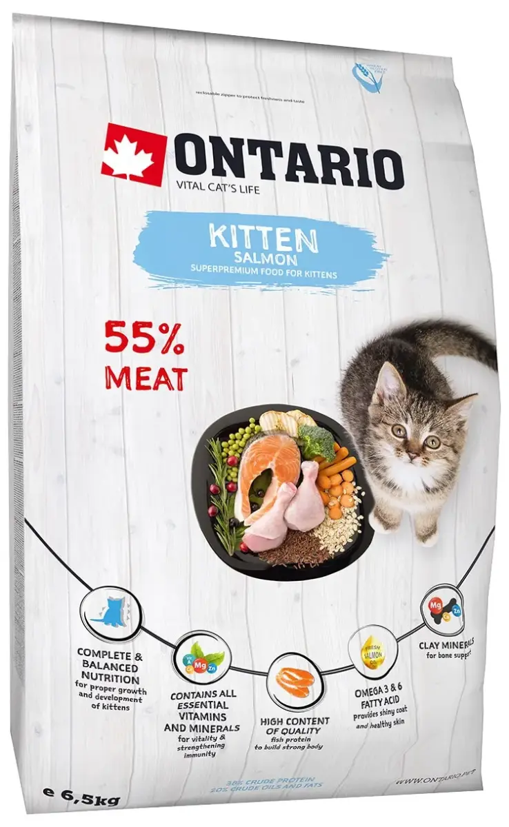 Sausā barība kaķēniem - Ontario Cat Kitten Salmon, 6.5 kg
