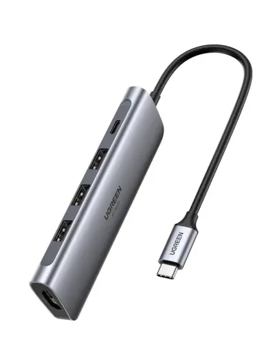 Adapter 5in1 UGREEN Hub USB-C to 3x USB 3.0 + HDMI 4K + USB-C PD 100W (grey)