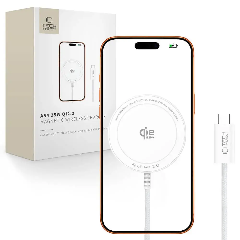 Tech-Protect A54 wireless charger | Qi 2.2 | MagSafe compatible | 25W | white