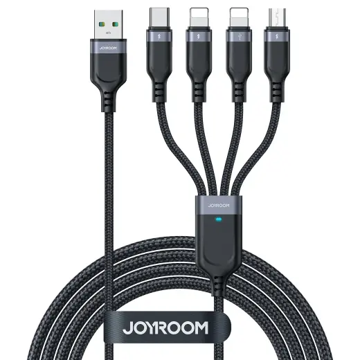Joyroom Multi-Use Series S-A18 3-in-1 datu pārraides un uzlādes vads | USB-A uz USB-C, Lightning, Lightning, Micro USB | 18W | 1.2m | melns