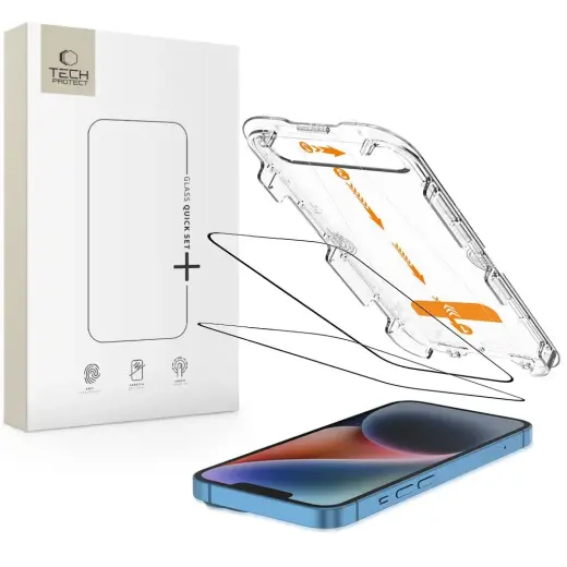 SZKŁO HARTOWANE TECH-PROTECT QUICK SET+ 2-PACK IPHONE 13 | 13 PRO | 14 | 16E black