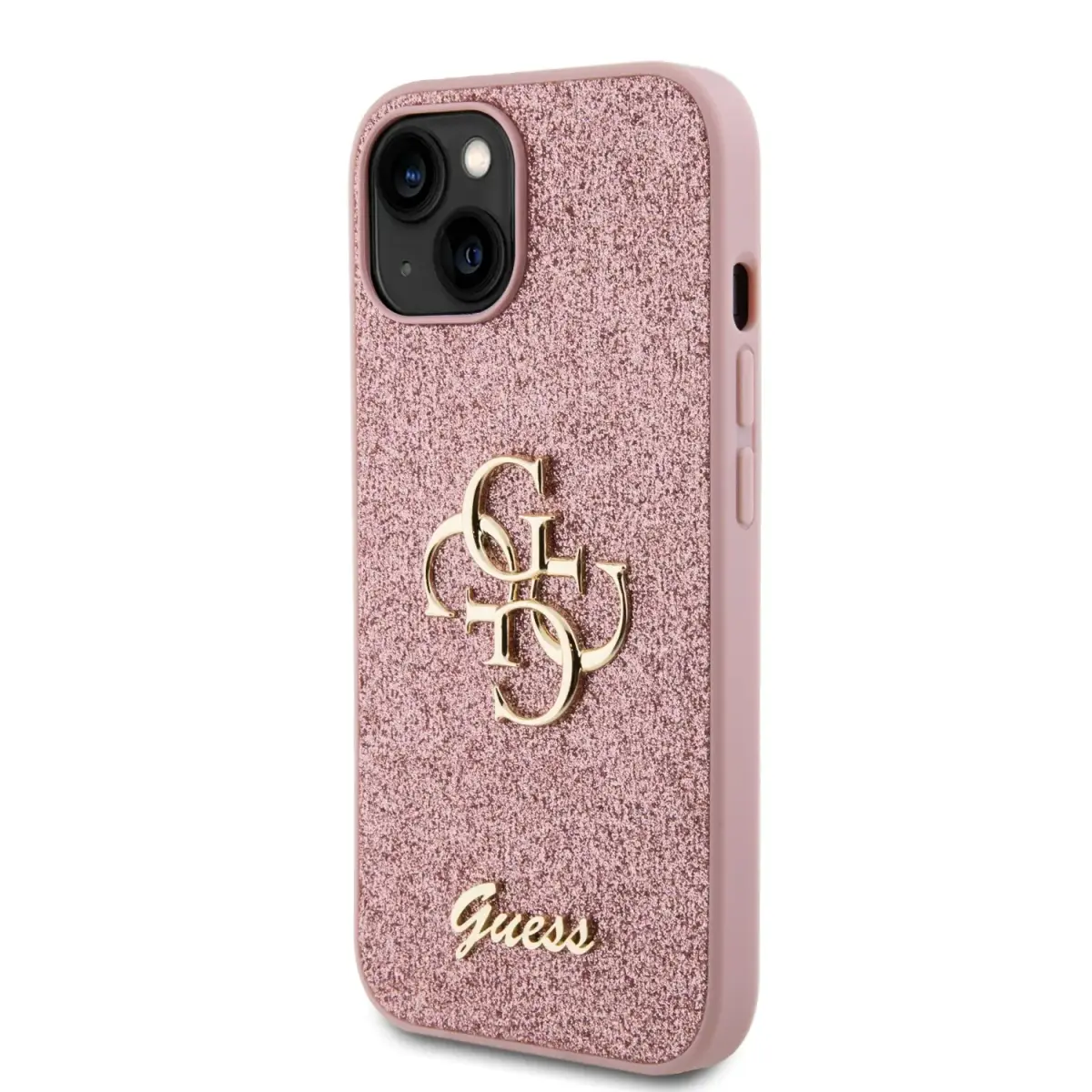 Guess PU Fixed Glitter 4G Metal Logo Case for iPhone 13 Pink