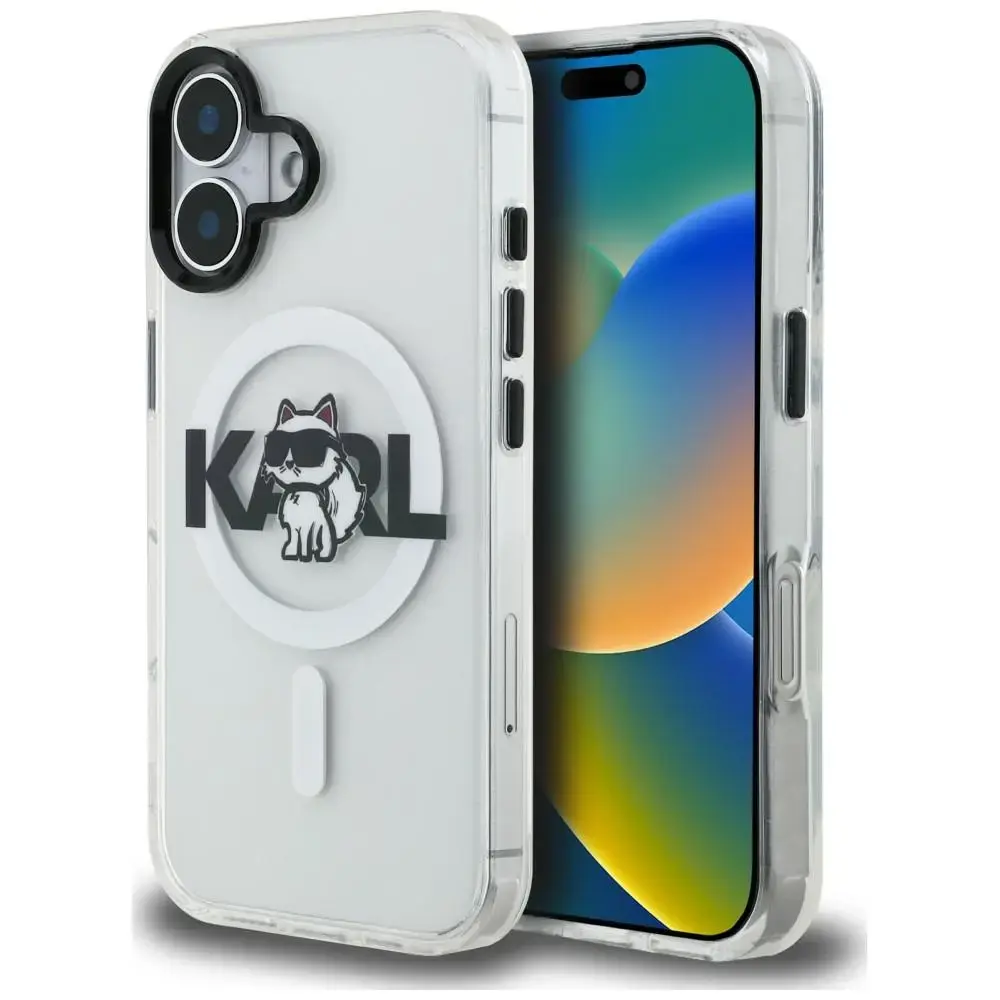 Karl Lagerfeld IML Choupette Sketch Logo maciņš ar MagSafe atbalstu telefonam iPhone 16 caurspīdīgs (kaķis)