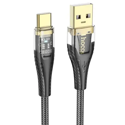 Hoco U121 duomenų perdavimo ir įkrovimo laidas | USB-A į USB-C | 12W | 1.2m | juodas, skaidrus