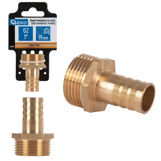 Messingust ühendus 19 mm voolikule – 1” väliskeere