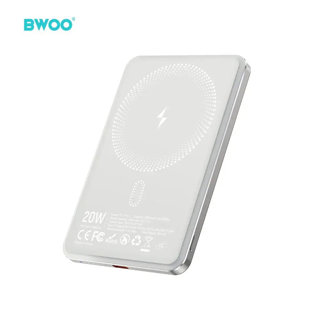 BWOO P79 Ultra Slim ārējais akumulators (powerbank) | 5 000 mAh | 20W | USB-C, MagSafe | pelēks