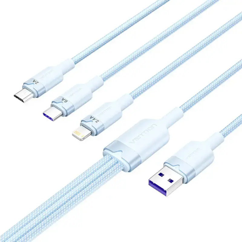 Vention CTRLG 3-in-1 datu pārraides un uzlādes vads | USB-A uz USB-C/Lightning/Micro USB | 120W | 1.5m | zils