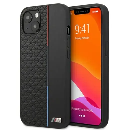 BMHCP13STRTBK BMW PU Triangles Tricolor Line Case for iPhone 13 Mini Black