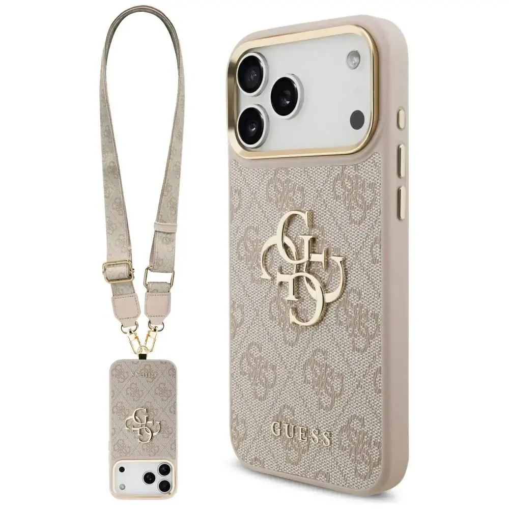 Guess 4G Big 4G Classic Logo Big Strap Metal Buttons Case for iPhone 17 Pro Max Pink