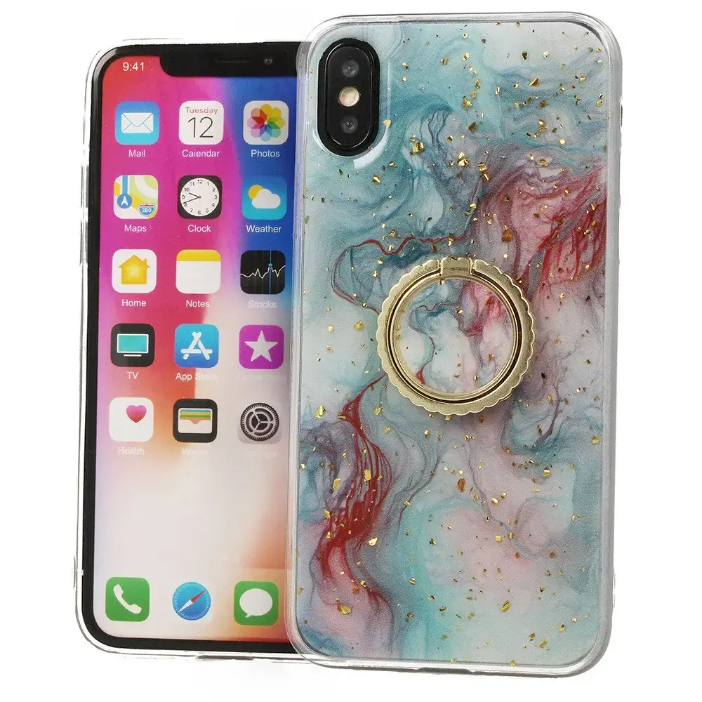 Fusion Marble Ring Back Case Silicone Case For Samsung A515 Galaxy A51 Red - Blue