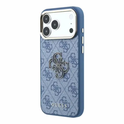 Guess PU 4G Resin Metal Logo Case for iPhone 18 Pro Max Blue