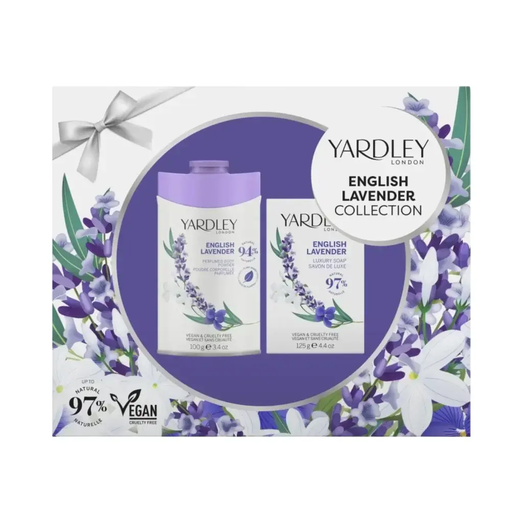 Set Yardley: English Lavender, Body Powder, 100 g + English Lavender, Cleansing & Moisturising, Scented Soap Bar , 125 g