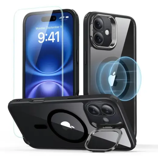 ESR Classic Hybrid Kickstand HaloLock MagSafe ekrāna aizsargstikls priekš iPhone 16 Plus Clear|Black