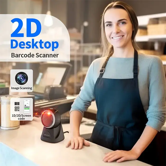 Qoltec Stationary barcode reader and QR code scanner | 1D 2D | USB | Precision