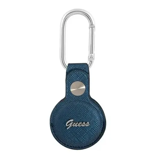 Guess GUATPSASRSB AirTag case  niebieski|blue Saffiano Vintage Script