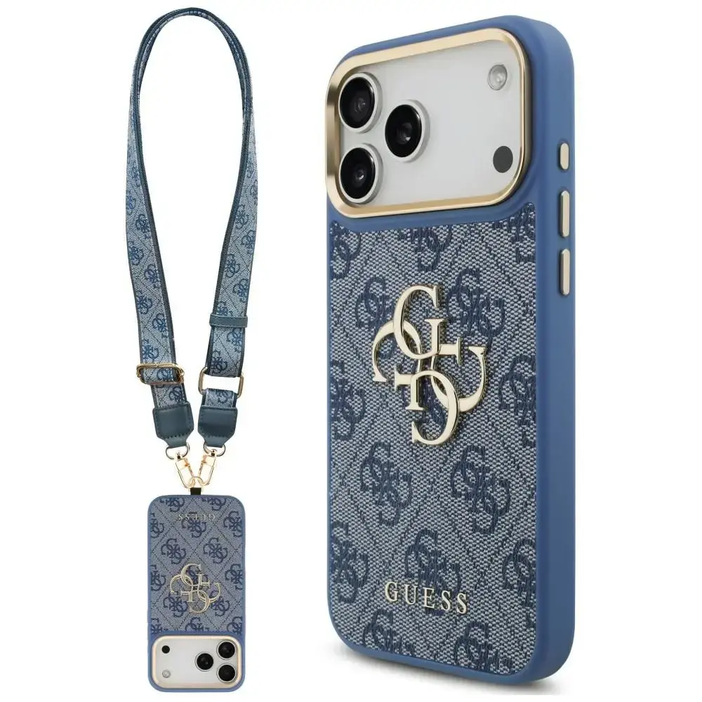 Case Guess 4G Big 4G Classic Logo Big  Strap Metal Buttons for iPhone 18 Pro Max / 17 Pro Max blue