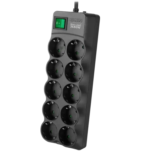 Surge Protector SVEN  SF-10E-16 1,8 m, 16A, 3.6kW, (10 sockets with children protection), black