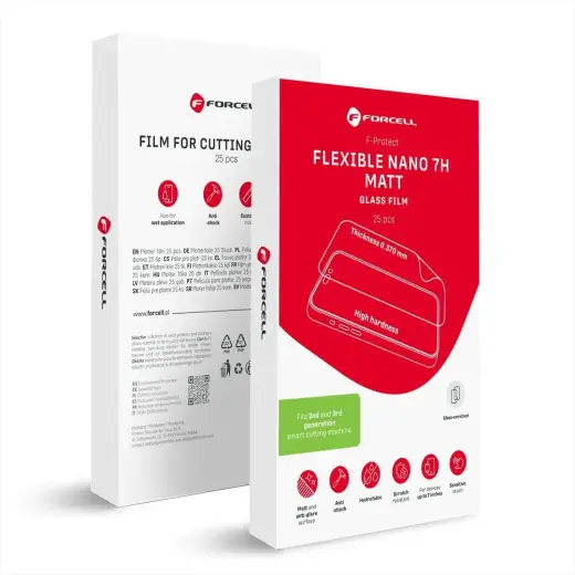 Hybrid nano glass film for cutting machine 2nd and 3rd gen. Forcell F-Protect Flexible NANO 7H MATT 196 x 125 mm 25 pcs