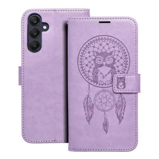 MEZZO dreamcatcher knyginio tipo telefono dėklas Samsung Galaxy A25 (A256) violetinis