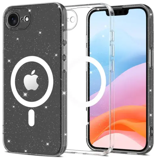 TECH-PROTECT FlexAir glitter phone case with MagSafe support for iPhone 16e transparent