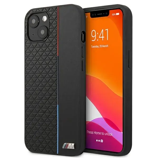 BMHCP13STRTBK BMW PU Triangles Tricolor Line Case for iPhone 13 Mini Black