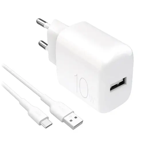 Puro PROLITE tīkla lādētājs | 10W | USB-A | ar USB-A uz USB-C vadu komplektā | balts