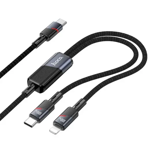 Hoco U139 2-in-1 провод для передачи данных и зарядки | USB-C на USB-C, Lightning | PD, QC 3.0 | 100W | 1.2m | чёрный
