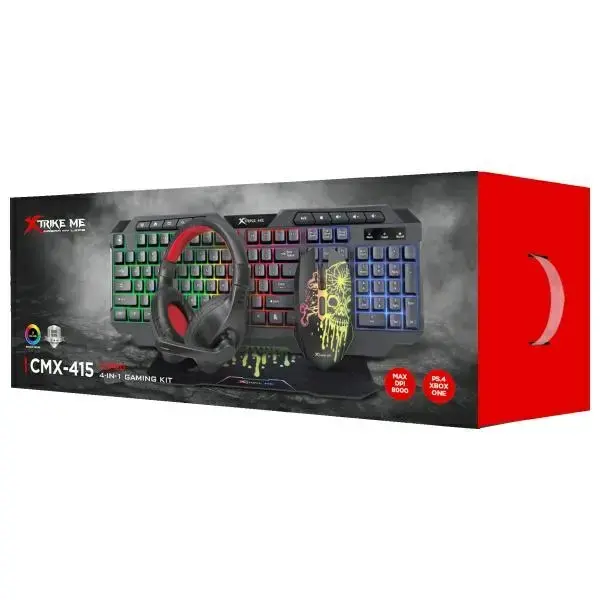 Set 4in1 Combo XTRIKE ME CMX-415 EN on-ear headphones + keyboard + mouse + mouse pad black/white