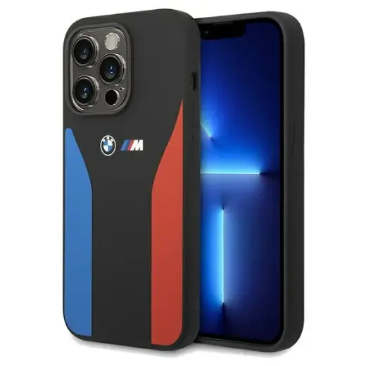 BMW BMHCP15X22SCSK iPhone 15 Pro Max 6.7" czarny|black Silicone Blue&Red Stripes M Collection