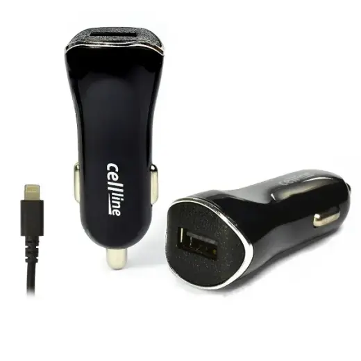Cellline automašīnas lādētājs | 1A | USB-A, Lightning | kabelis | melns