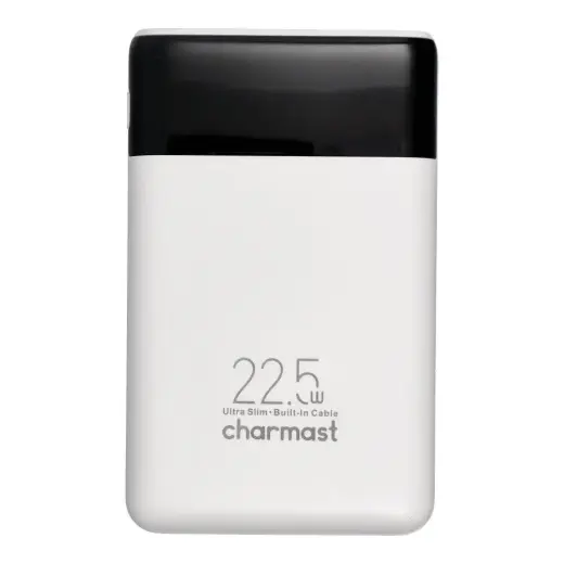 Charmast W1202 ārējais akumulators (powerbank) | 10 000 mAh | 22.5W | PD | USB-C, Lightning | LED ekrāns | balts