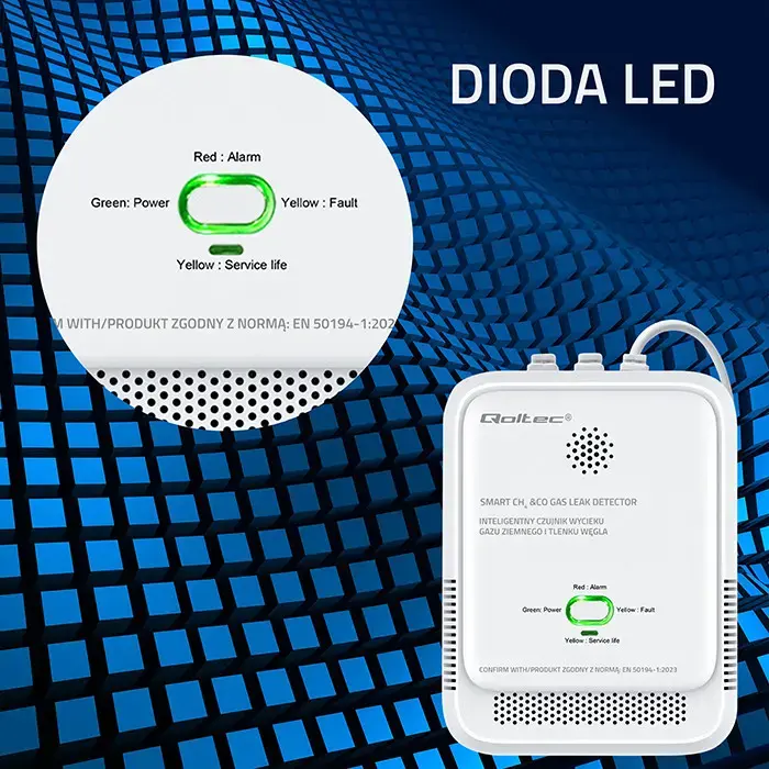 Qoltec Certified wireless Gas Leak (CH4) and Carbon monoxide (CO) detector | alarm 85dB | LED