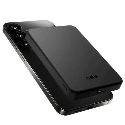 SBS Mag Power Qi2 išorinė baterija (powerbank) | 5 000 mAh | 15W | USB-C, MagSafe, Wireless | juodas